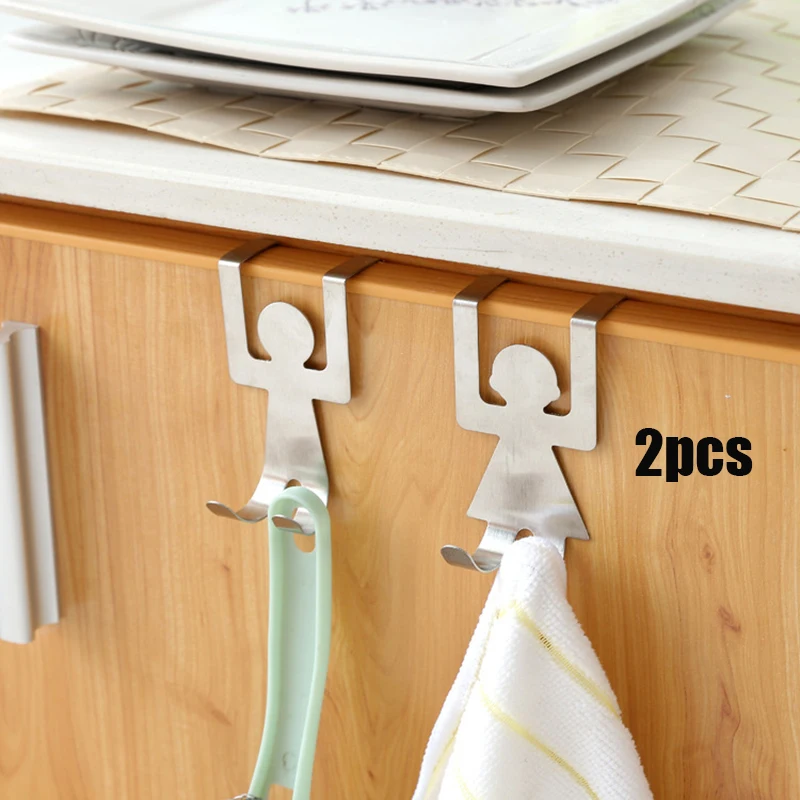 

2Pcs Kitchen Stainless Steel Cartoon Humanoid Lovers Shaped Door Back Hook Storage Hanging Holder Rack