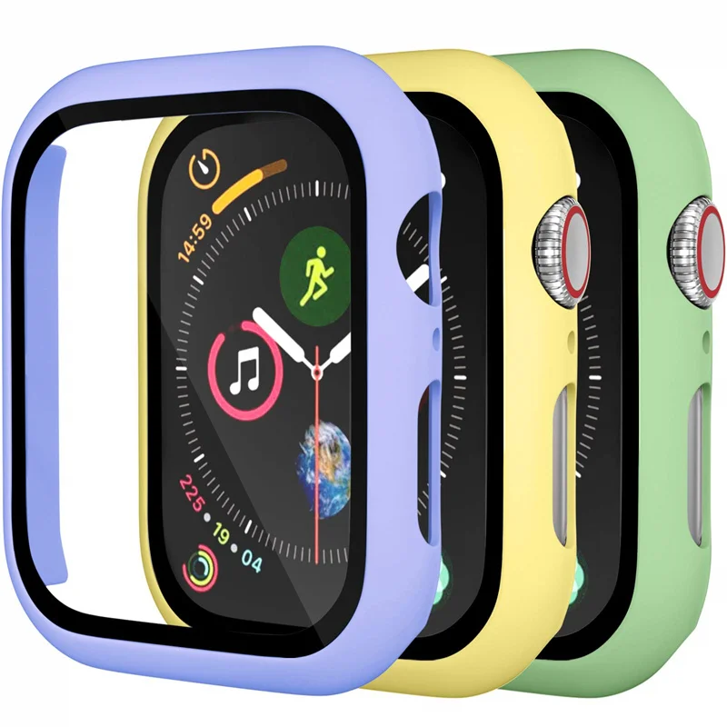 Стекло и крышка для Apple Watch чехол 44 мм 40 42 38 аксессуары бампер Защита экрана iWatch