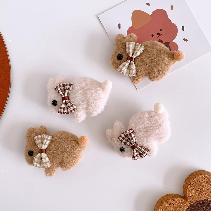 

2022 New Korean Fashion Sweet Girl Princess Hairpins Children's Cute Cartoon Plush Rabbit Bow Duckbill Clip Hair Accessories