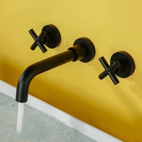 Mounted Brass Tap Black Bathroom Wall Handle Gold Sink Basin  Cross Silver Faucet Modern Set In-Wall Hole Hot 3 Cold Double
