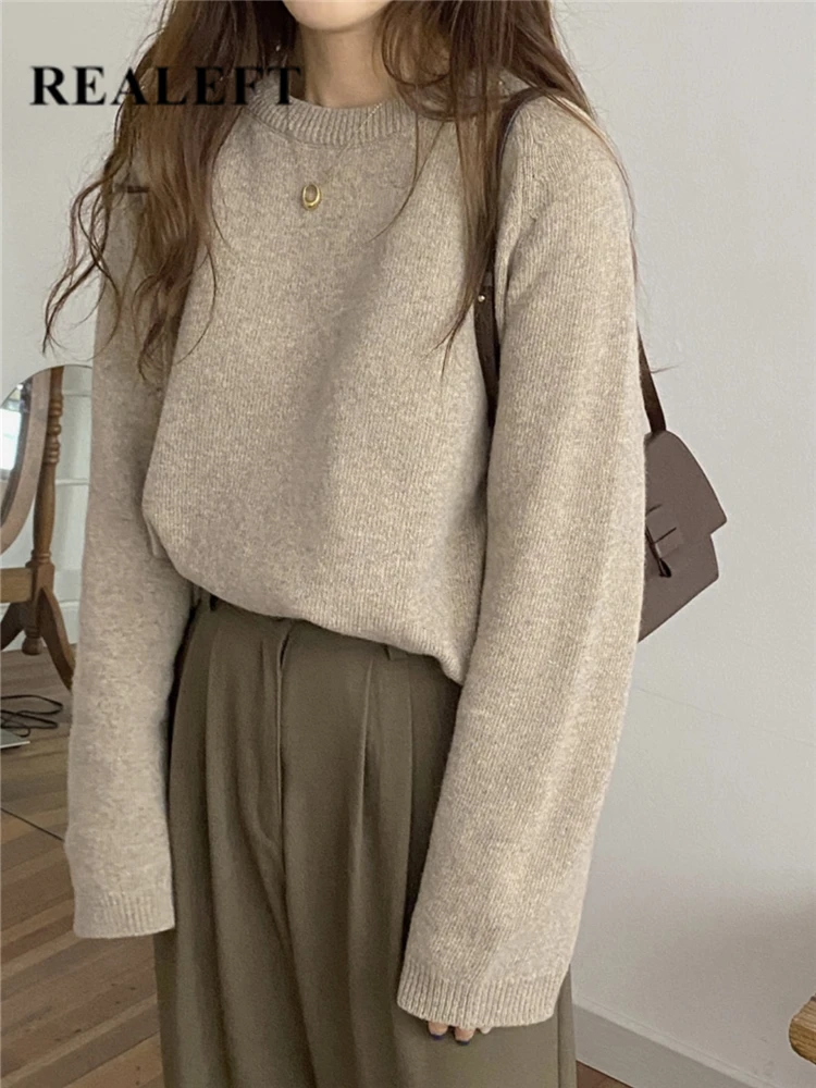 

REALEFT Autumn Winter O-Neck Women's Sweater 2022 New Casual Loose Long Sleeve Sweaters Ladies Chic Knitted Pullover Female