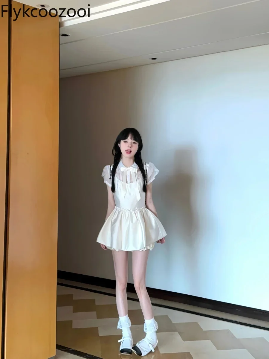 Летний красивый милый костюм из блузки и юбки в иностранном стиле Женский