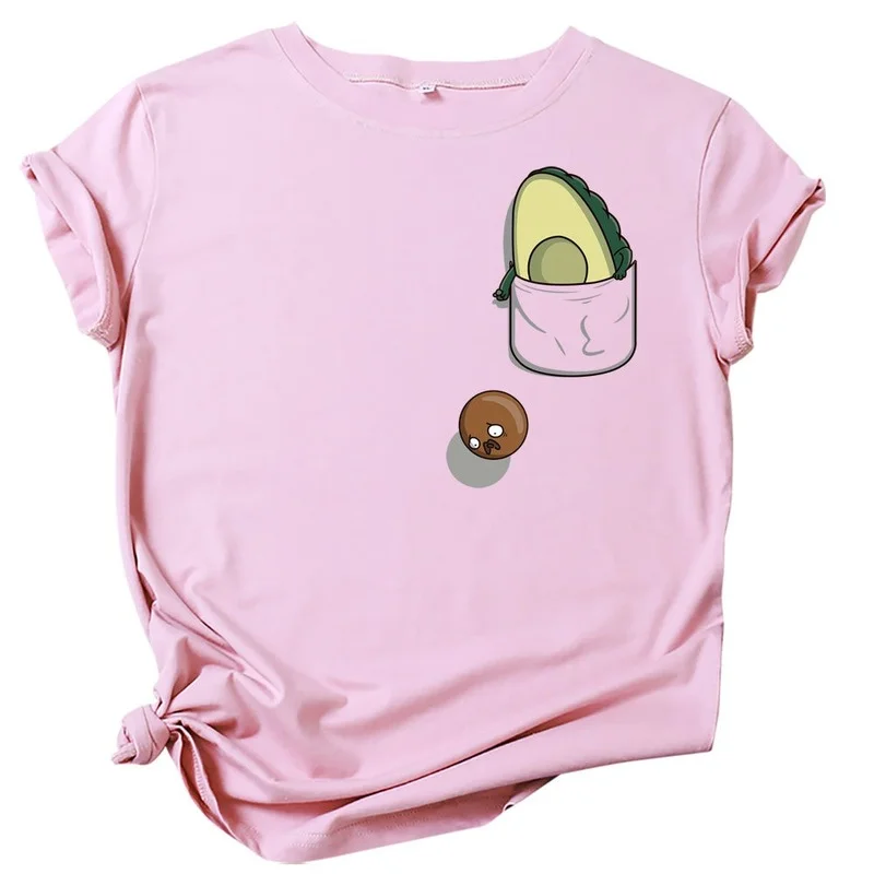 

Pink Avocado Graphic T Shirts Summer Clothes for Women Kawaii Short Sleeve Tees Harajuku Body O-Neck White Top Oversized T Shirt