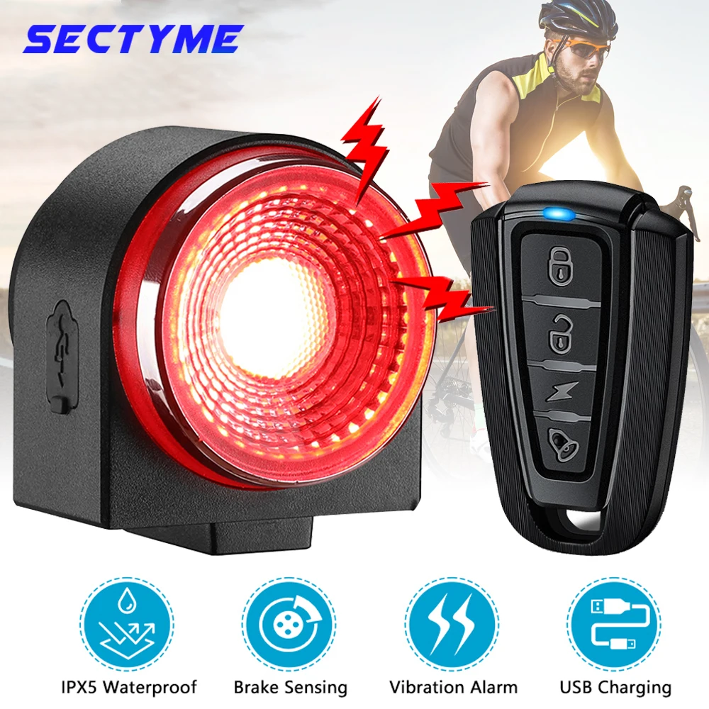 

Sectyme A8pro Bicycle Taillight Alarm Brake Sensing Light Wireless Remote Control USB Charging Burglar Alarm Bike Rear Lamp