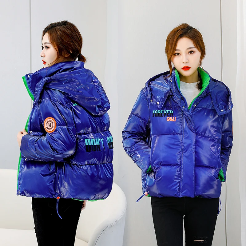 Padded Women Short Bright Padded Coat Loose 2022 New Korean Fashion Detachable Hood Thickened Windproof Waterproof Padded Jacket