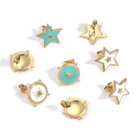 4pcs enamel pentagram stainless steel sun stud posts for diy earrings pendants jewelry making dangle charms craft components