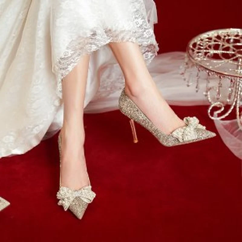 

Summer Pointed Crystal Fairy Ladies Wind Sandals Rhinestone Butterfly-knot Transparent High Heel Women Sandals Fashion Shoes