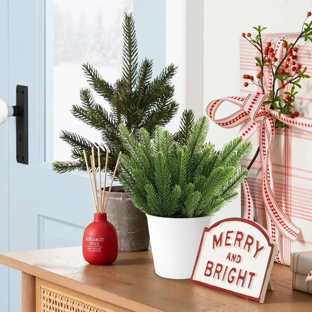 Зеленые сосновые рождественские листья украшения для дома пластиковые вазы