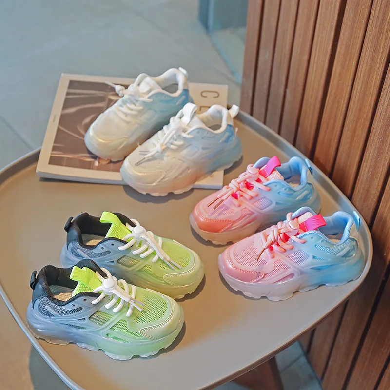 

Children Mesh Sneakers Boys Breathable Cool Sports Sneakers Girls Night Noctilucent Clunky Sneakers Baby Soft Light Sneakers
