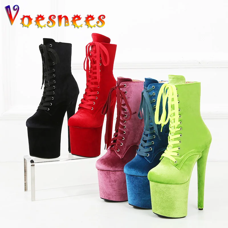 

20CM Corduroy Sexy Hate Day High Boots 20CM Round Toe Pole Dance High Heels Nightclub Model Catwalk Platform Shoes Mid-Calf Boot