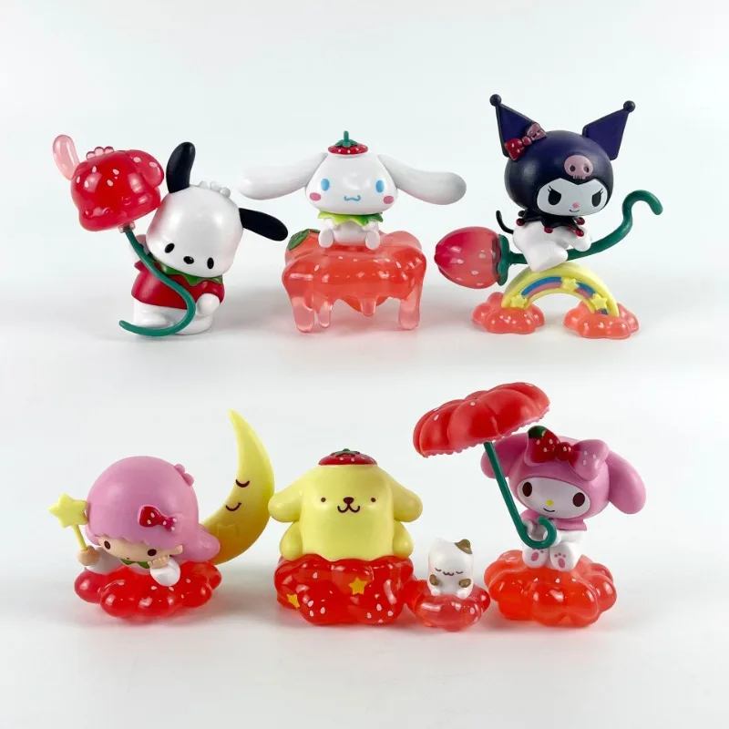 

6Pcs/Set Sanrio Strawberry Paradise Series My Melody Kuromi Pachacco Model Doll Toys Desktop Ornaments Figurines Decoration Gift