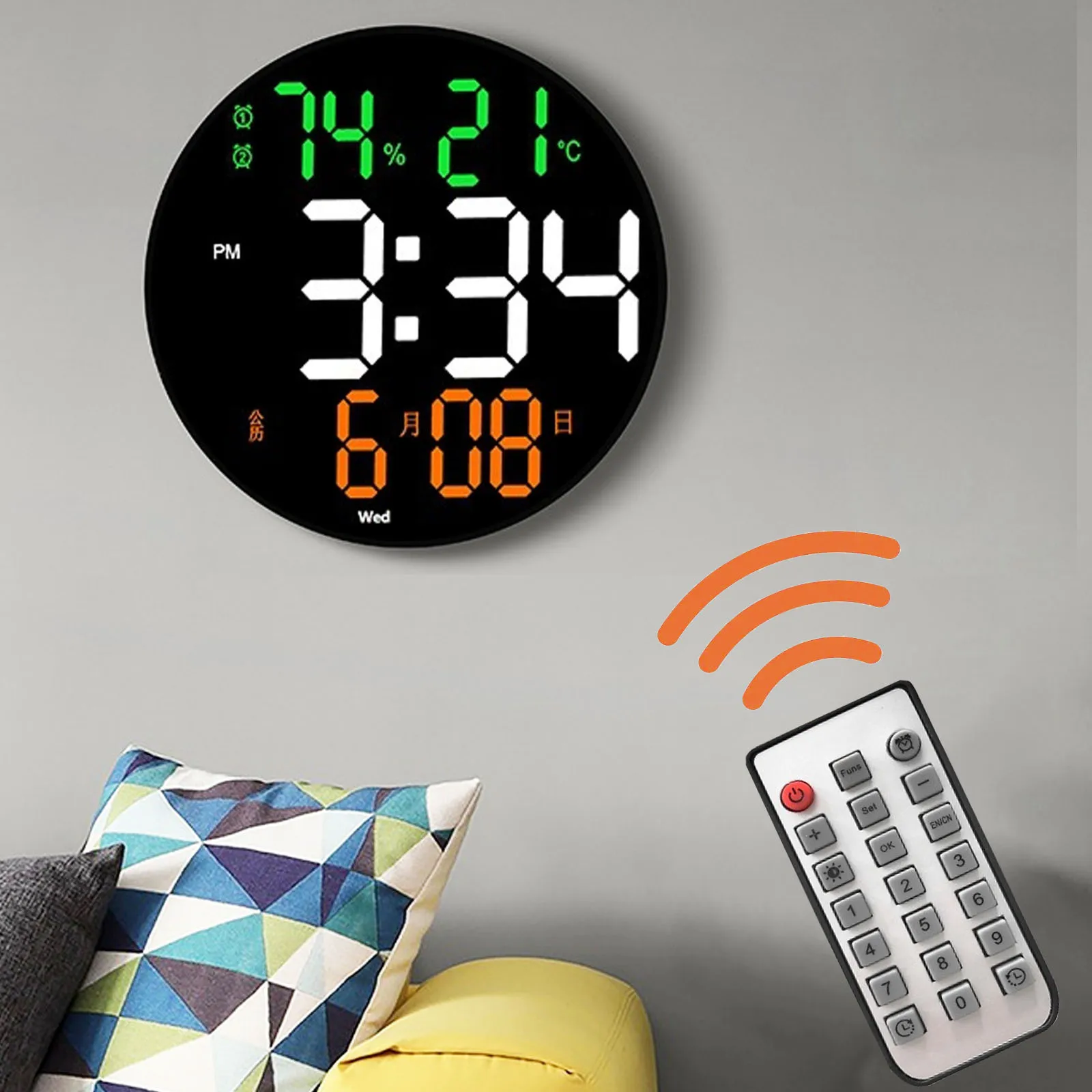 

10 Inch Digital Led Wall Clock Calendar With Alarms,Temperature Thermometer And Humidity Hygrometer.Home Living Room Decoration