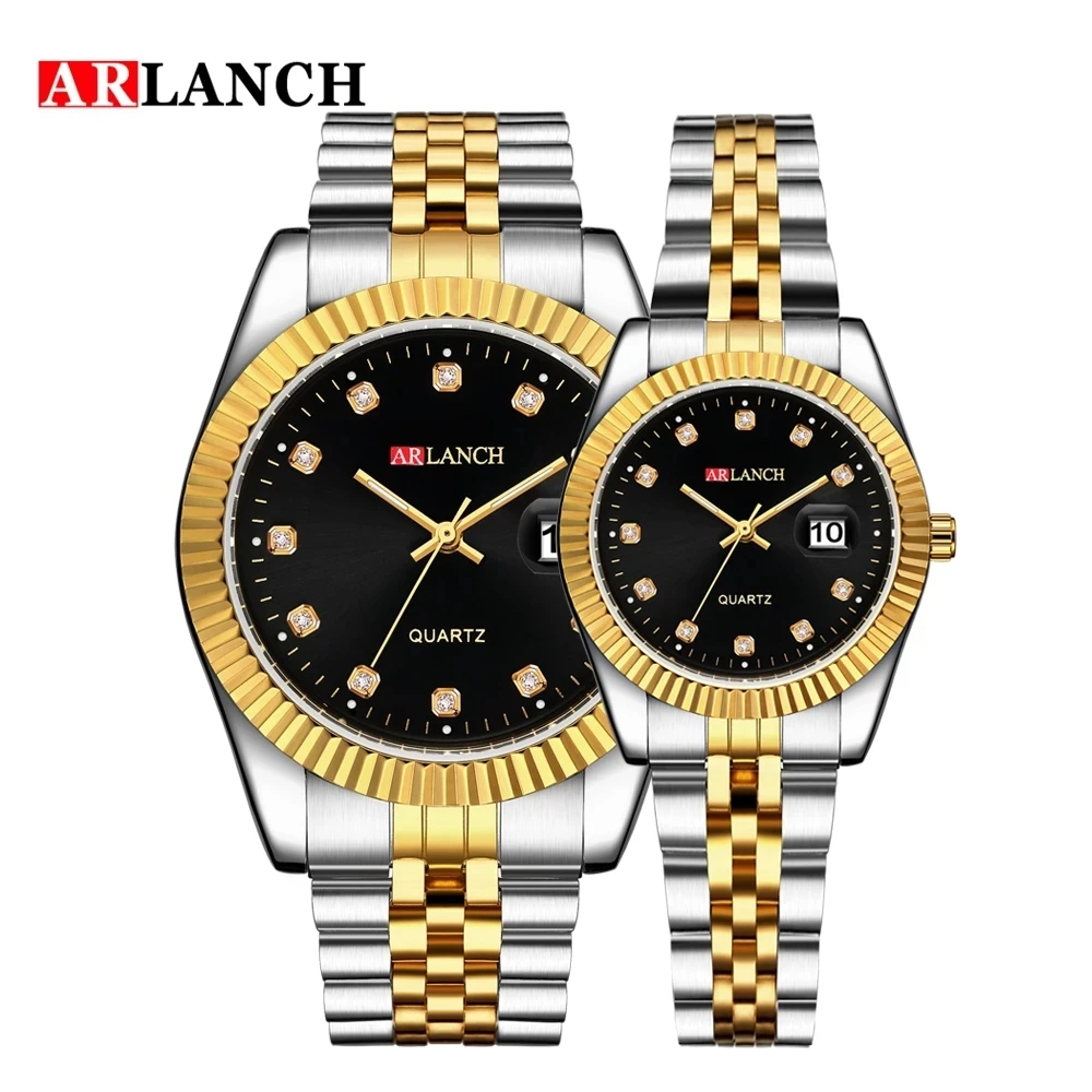 ARLANCH Top Brand Luxury Lover Watches Men's Women Classic Fashion All Gold Multifunction Waterproof Calender Quartz Wristwatch