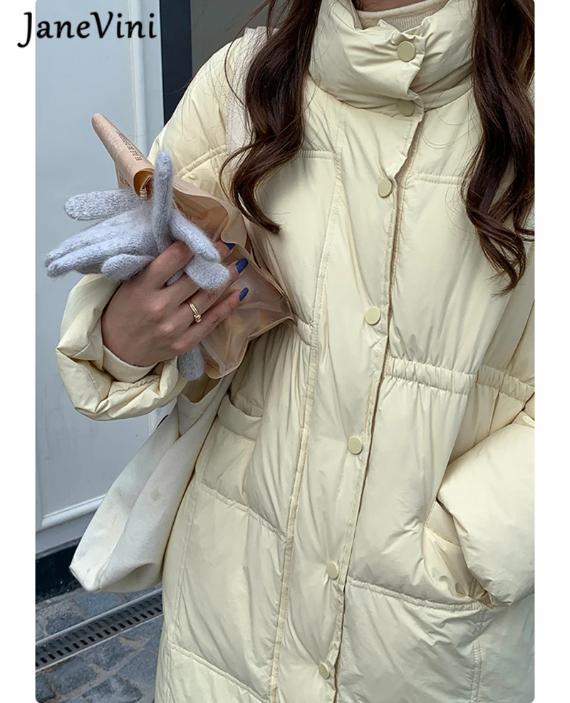 JaneVini New Solid Down Jacket Long Straight Winter Coat Casual Women Clothes Stylish Winter Thick Loose Coats Female Outerwear