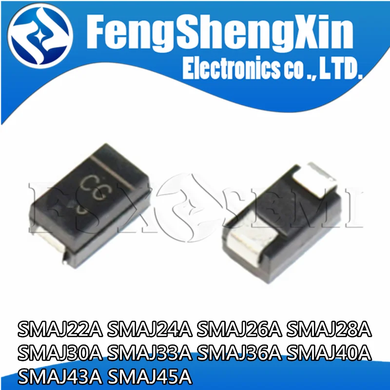 20 шт. SMAJ22A BX SMAJ24A BZ SMAJ26A CE SMAJ28A CG SMAJ30A CK SMAJ33A CM SMAJ36A CP SMAJ40A CR SMAJ43A CT SMAJ45A CV SMA DO-214AC - купить