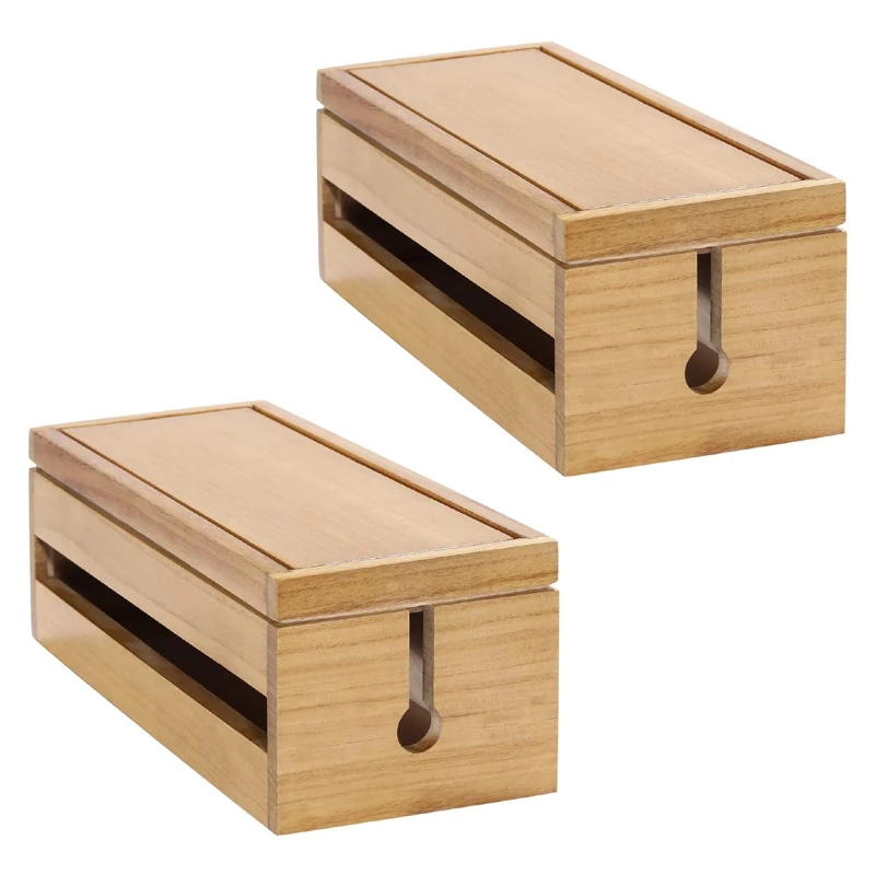 

2X Cable Management Box Wooden Cord Organizer Box For Extension Cord Power Stripe Surge Protector Wire (Wood Color)