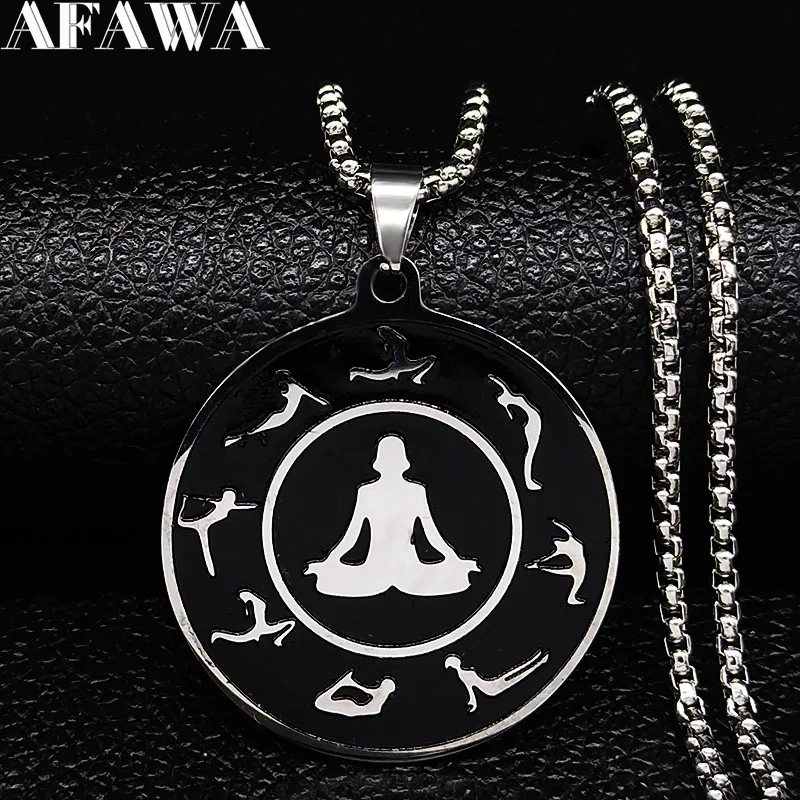 

Fashion Yoga Stainless Steel Necklace for Women/Men Black Enamel Necklaces Pendants Jewelry Gift Jewelry bisuteria N19966