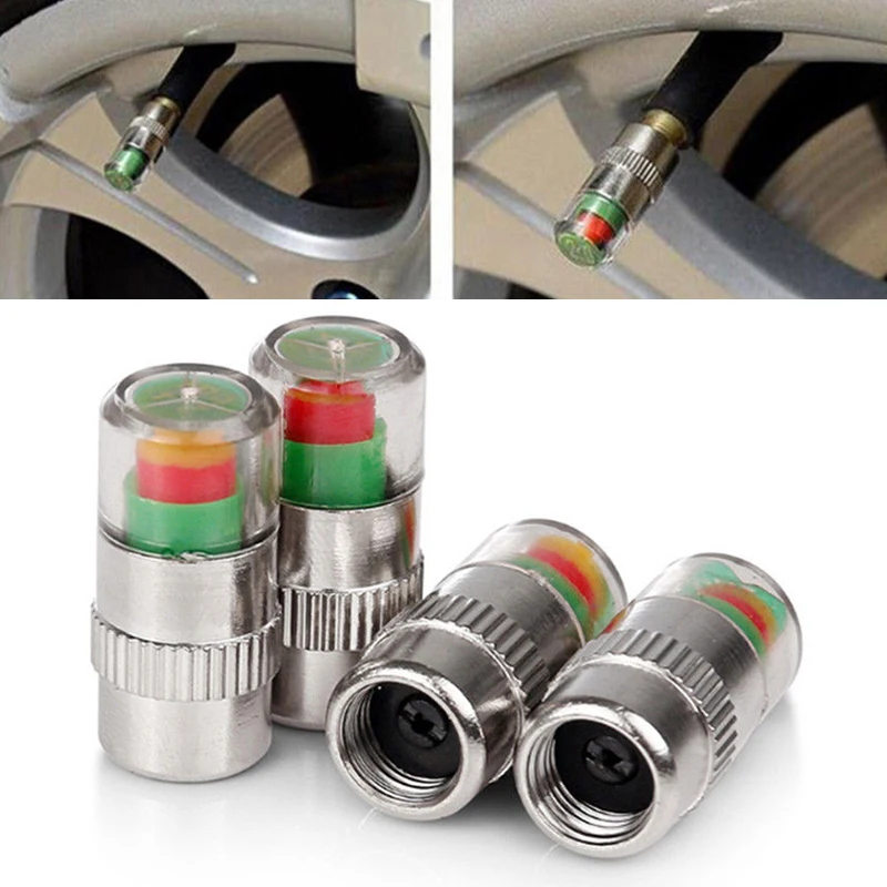 

4pcs Car Tire Pressure Indicator Tire Pressure Gauge Signaler Alert Monitoring Valve Cap Sensor External Valve Detection