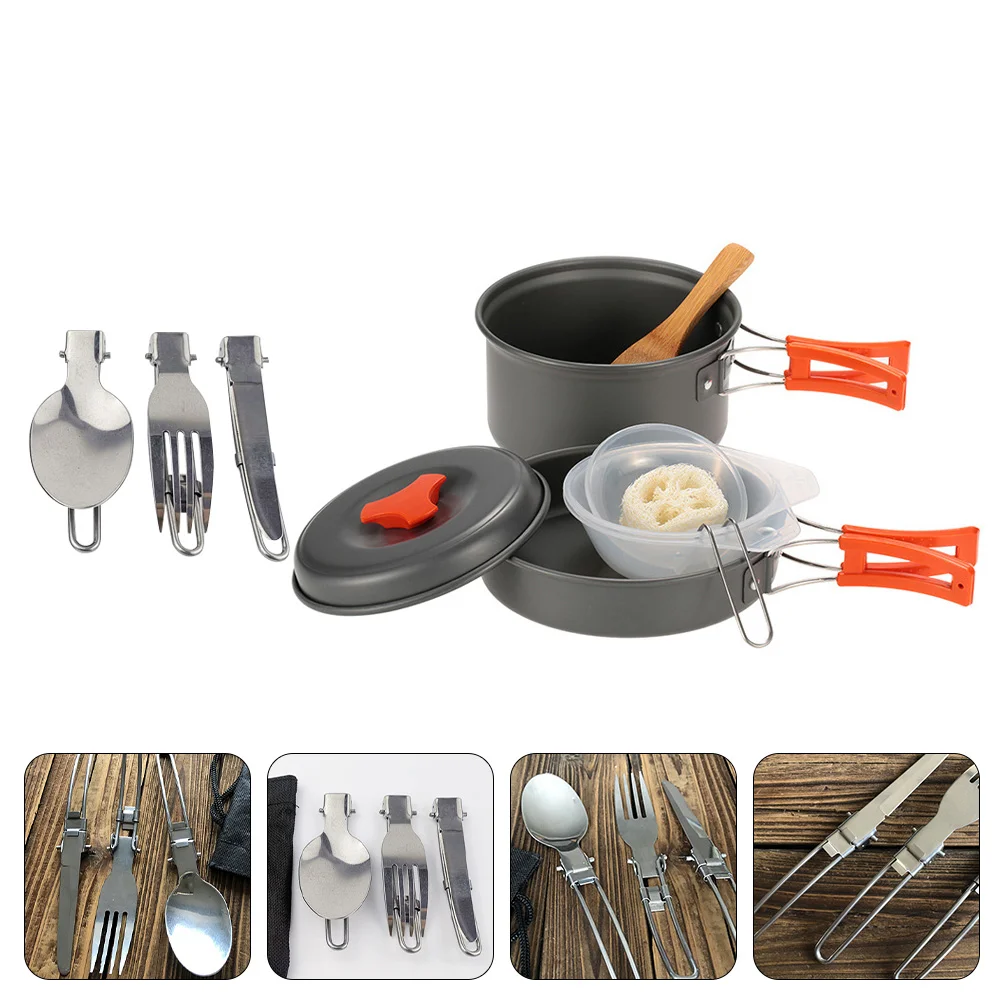 

Cooking Camping Set Cookware Pot Picnic Outdoor Kit Utensil Backpacking Hiking Equipment Gear Folding Campfire Nonstick Flatware