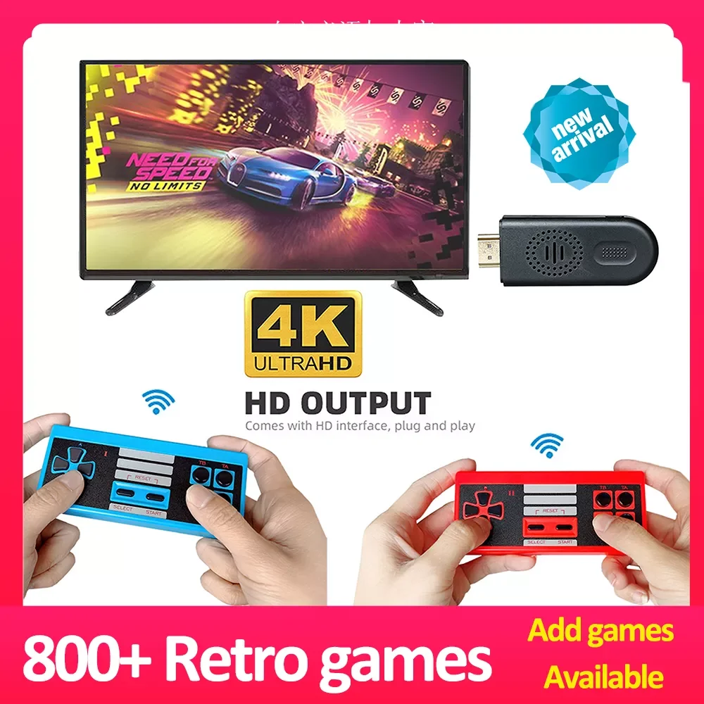 

Mini HD Game Stick 2.4G Wirless Controller 4K Video Game Console Built In 882 Retro Classic Games HD Output Consola De Juegos