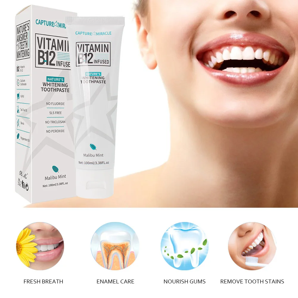 

100ml Vitamin B12 Toothpaste Mint Brighten Gum Repair Oral Hygiene Remove Stains Tooth Whitening Fresh Breath Beauty Health