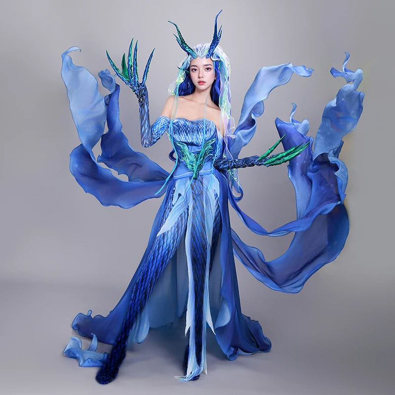Косплей костюм Не Zha сезон 2 синее платье