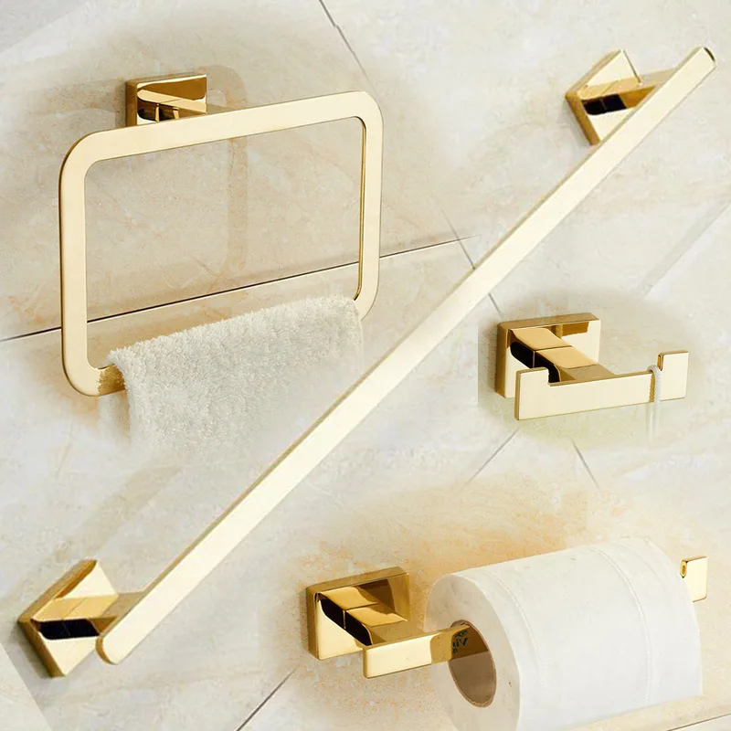 Gold  Plated Brass Made Towel Bar Towel Ring Toilet Paper Ho