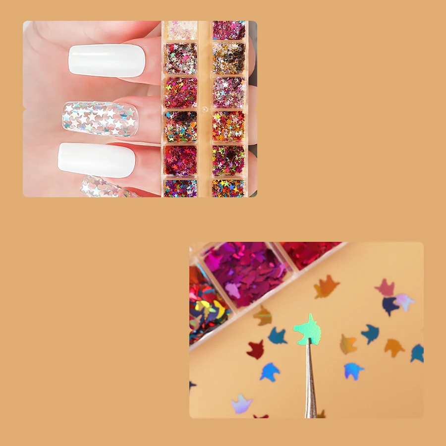 Новинка 2024 блеск для ногтей лазерная вспышка единорог пентаграмма два