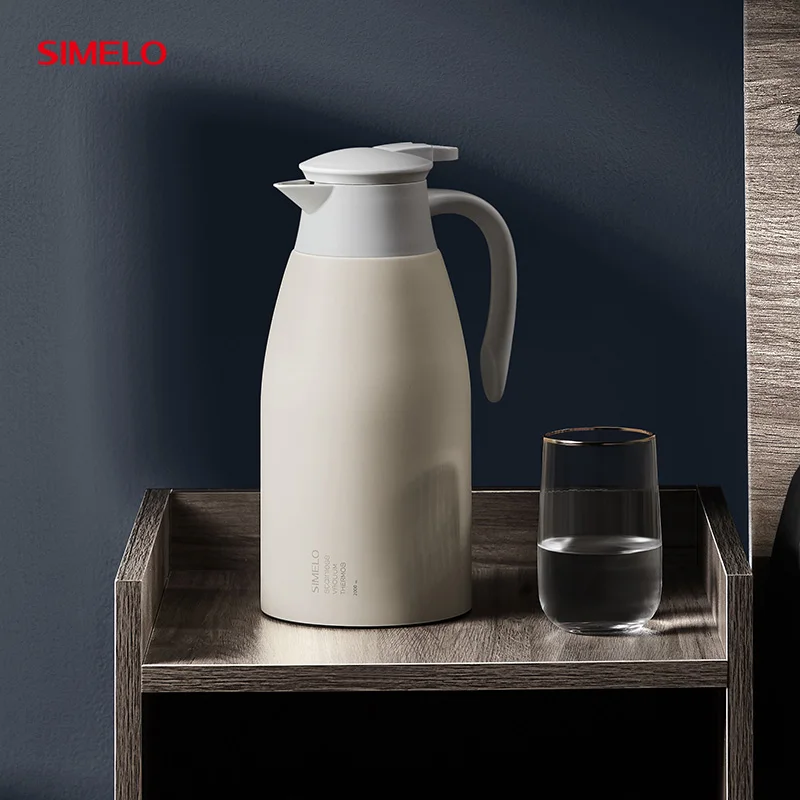 Фото SIMELO 2L большая емкость термос с вакуумной изоляцией 304 бутылка с горячей водой из нержавеющей стали для чая, кофе, молока, домашнего офиса №1