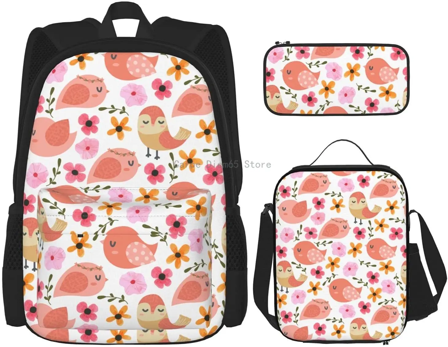 Кошелек-клатч с птицами и цветами в мультяшном стиле (школьная сумка + Чехол-карандаш + комбинация сумок для обеда)