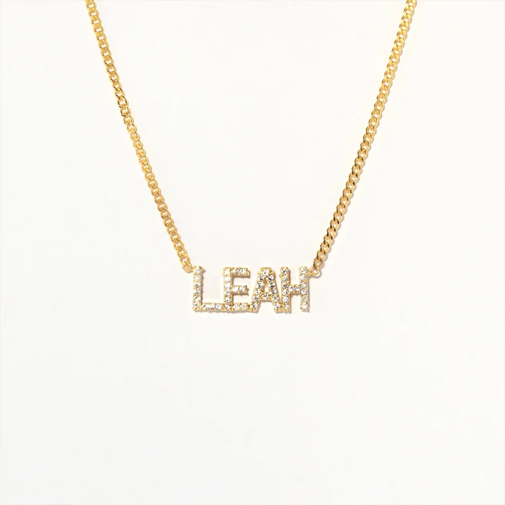 

Custom Personalised Name Women Necklace Stainless Steel Inlaid Rhinestones Letter Pendant Cuban Chain Choker Gold Jewelry Gifts