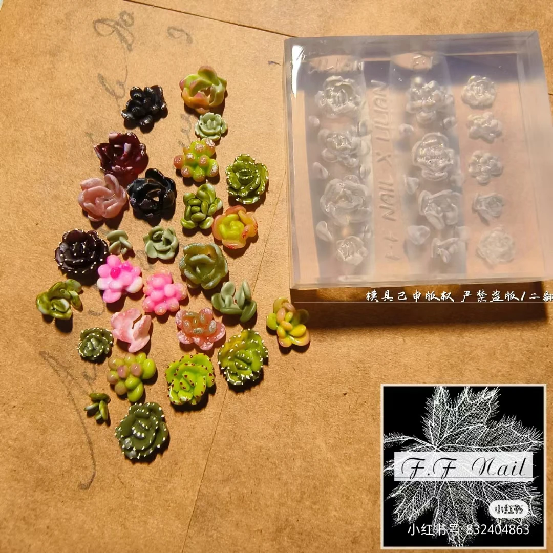 

1pc Succulent Plants 3D Acrylic Nail Mold Nail Art Decorations Silicone Stamping Plates Nails Products Nail Accessories