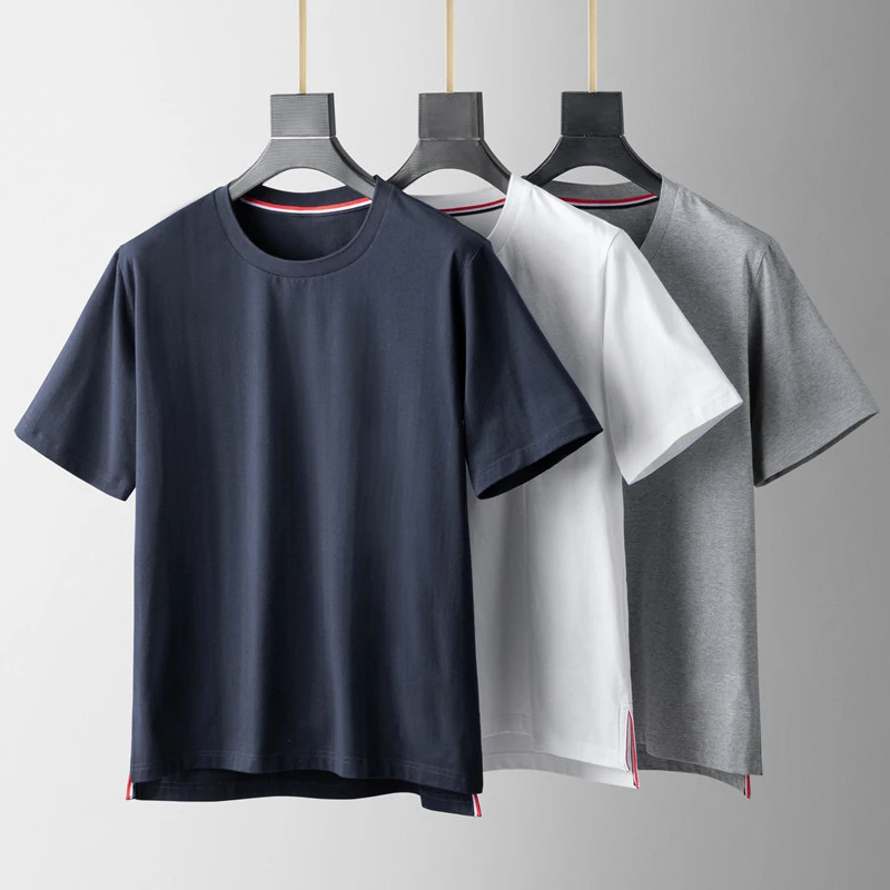 

TB THOM Men's T-shirt Korean Style Fashion Brand RWB Striped O-Neck Tops Summer Pure Cotton Knit Thin Women Short Sleeves