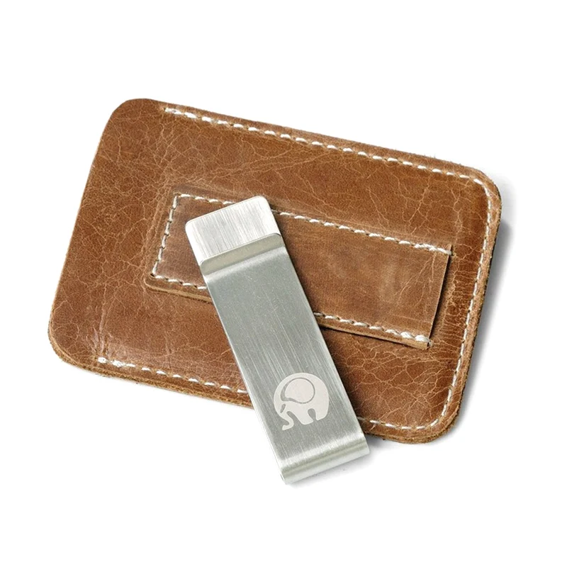 Thin Genuine Leather Money Clip Mini Wallet Men Credit Card Slot Slim Bills Metal Cash Clamp for Man Small Billfold Holder images - 6