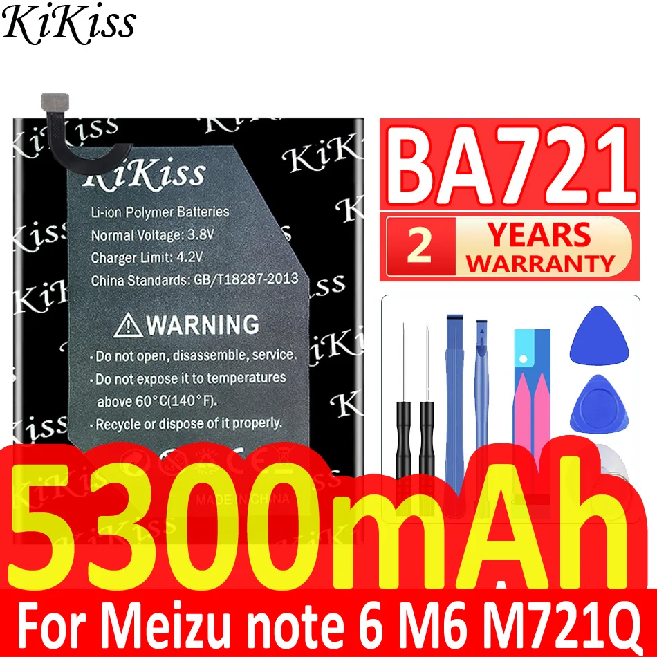 

Аккумулятор KiKiss для MEIZU 5300 мАч BA721 BA 721, Сменный аккумулятор для Meizu M6 Note M6Note M721H M721L