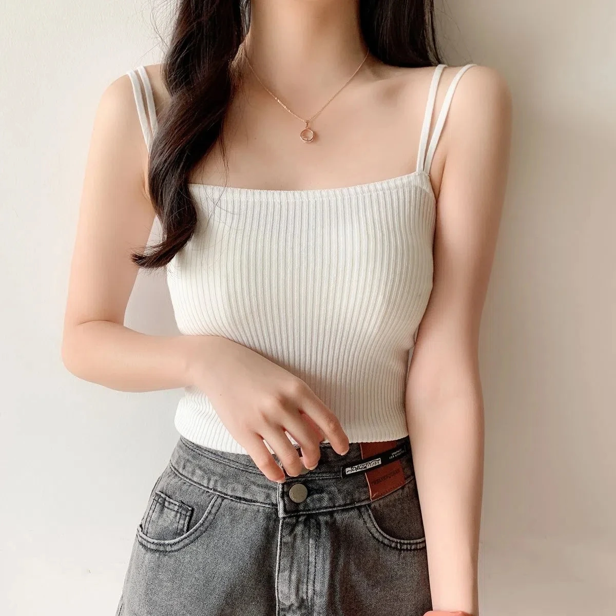 

Yasuk Summer Fashion Woman Solid Casual T-Shirts Sexy Pullover Vest Women's Slim Tees Bottom Knitted Top All Match Camisole