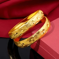 1pcs 10mm wide women bangle star carved buckle bracelet solid 18k yellow gold filled vintage womens wedding jewelry dia 60mm