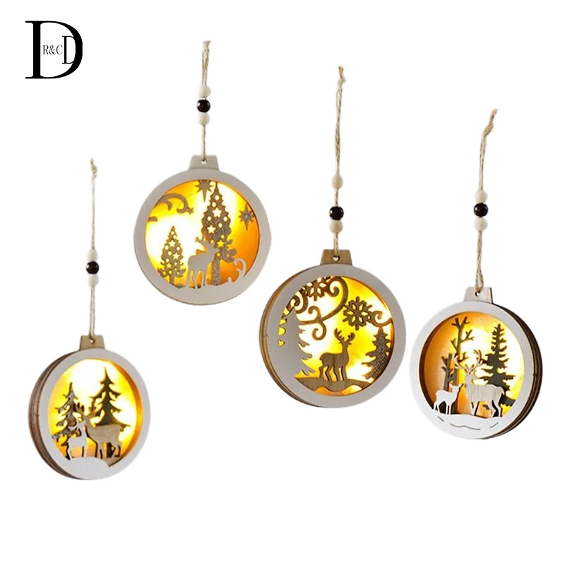 

Merry Christmas LED Light Christmas Tree Deer Hanging Pendant Elk Snowflake Wooden Ornament Xmas Party New Year Decorations 2023