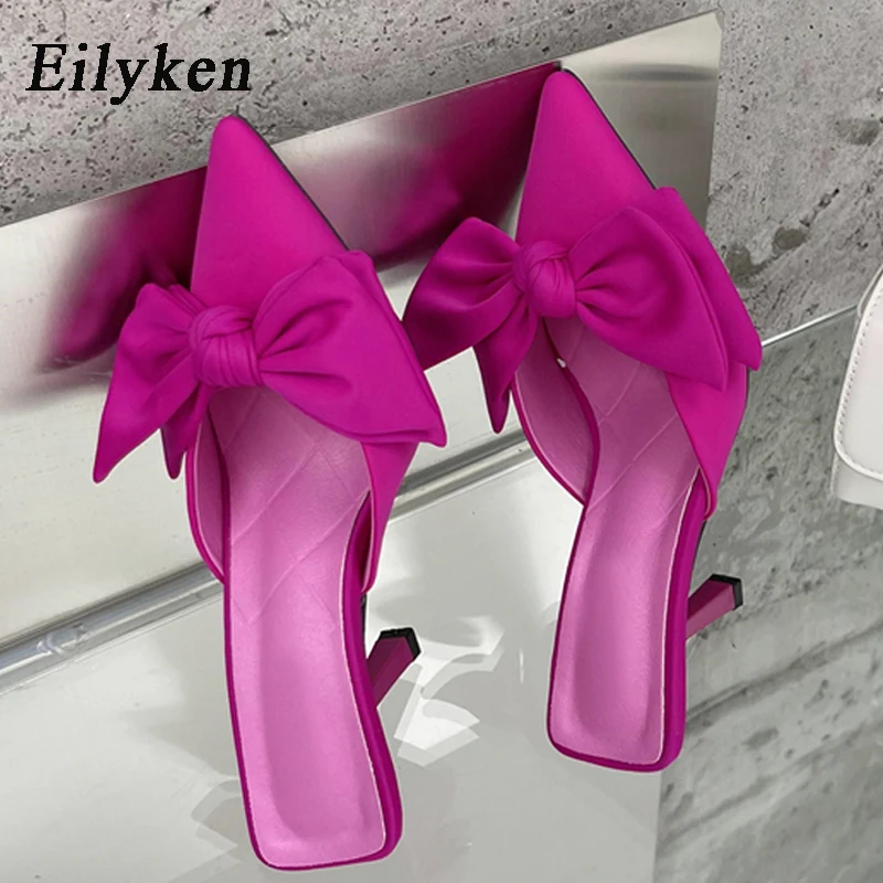 

Eilyken Autumn Big Butterfly-knot Women Slippers Sandals Shallow Pointed Toe Mules Stripper High Heel Pumps Ladies Shoes