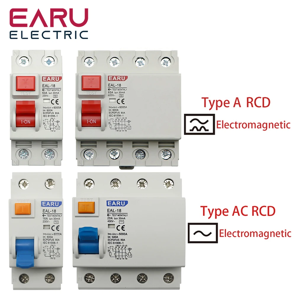 

2P 4P 10/30/100/300mA Type A /AC RCCB RCD ELCB Residual Current Circuit Breaker Short Current Leakage Protection 32A 40A 50A 63A