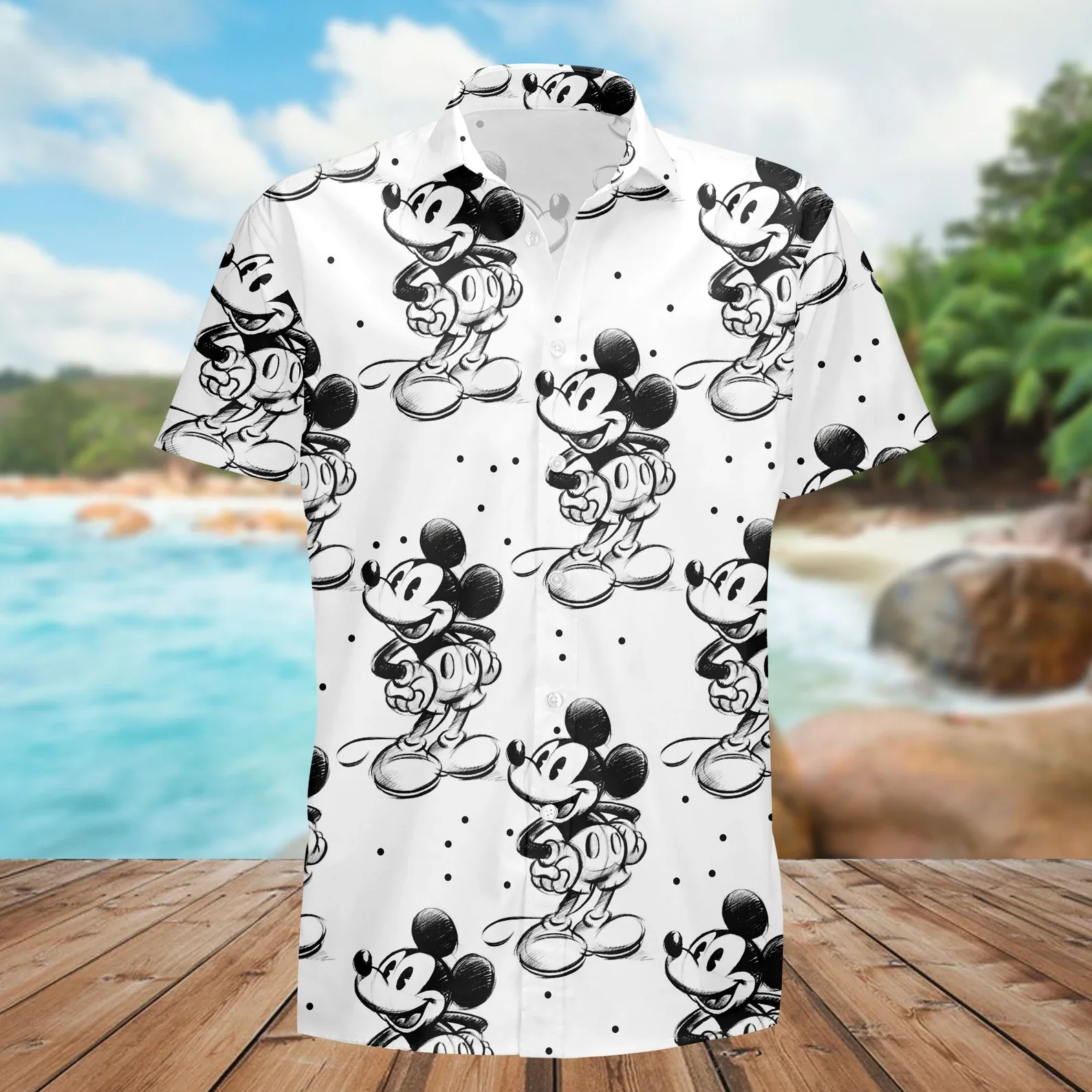 

Sketch of Steamboat Mickey Hawaiian shirt Disney Inspired Men's Button Down ShortSleeved Shirt Men's Beach Shirts Fashion TShirt