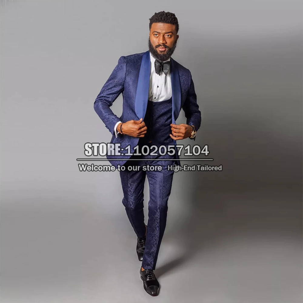 

Мужской Жаккардовый костюм, темно-синий цветочный костюм для свадьбы, атласный жаккардовый пиджак с отложным воротником, жилет и брюки, официальное платье из 3 предметов для вечеринки, 2022