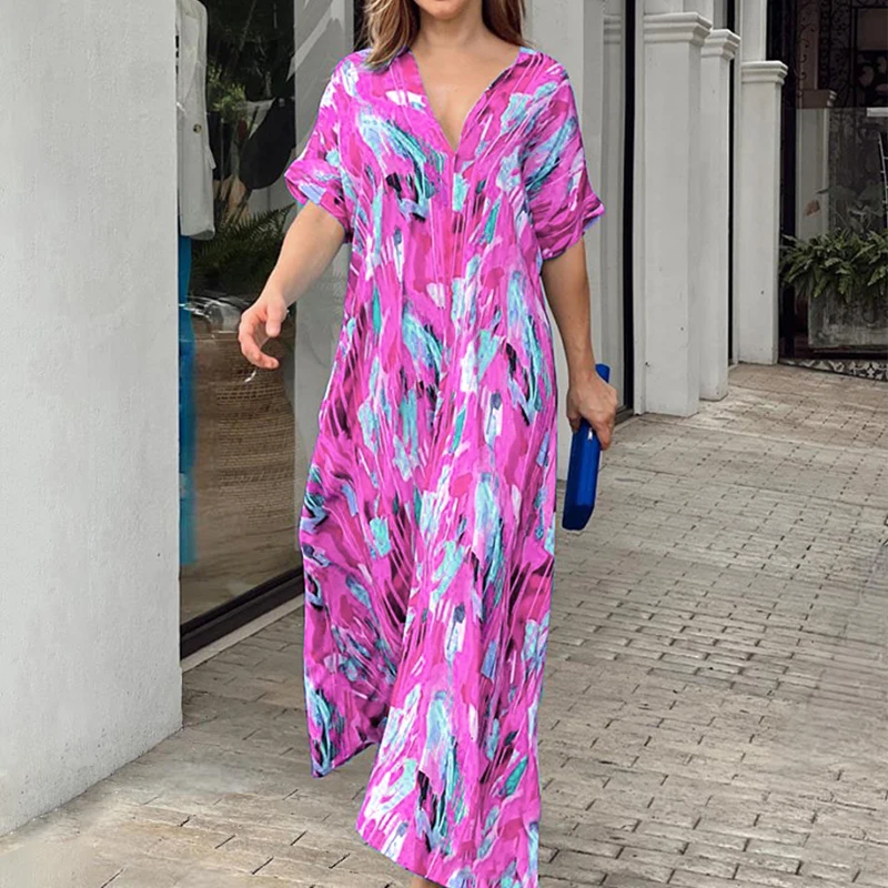 2024 широкий с V-образным вырезом Элегантный принт принтом высокой талией длинным