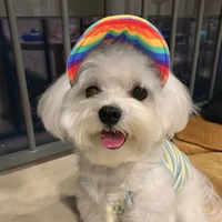 uv proof summer pet cap for small dogs solid color casquette adjustable cat hat rainbow stripes pet dogs accessories wholesale