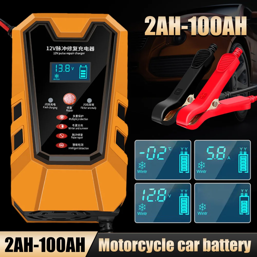 

Intelligent Car Battery Charger 12V/6A Automatic Pulse Repair With LCD Display For 2Ah-100Ah Lead-Acid AGM Gel Auto Motorcycle