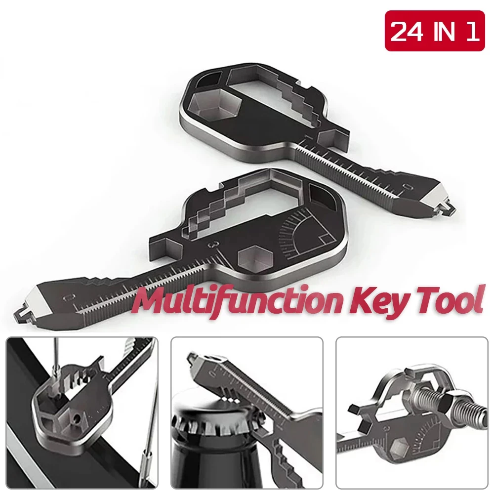 

Multi-Tool Key 24 In 1 Multifunctional Pendant Wrench Key With Gear Clips Measuring for Home Hand Tools Outdoors Repair Tools