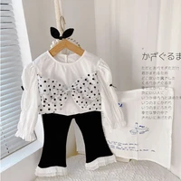 girls outfits sets 2022 spring autumn fashion bow long sleeve top flared pants girls leggings trousers baby girl clothes 2pcs