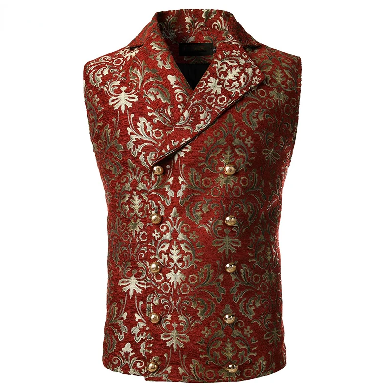 

Mens Victorian Double Breasted Vest Brocade Paisley Floral Weeding Waistcoat Male Gothic Aristocrat Steampunk Victorian Gilet