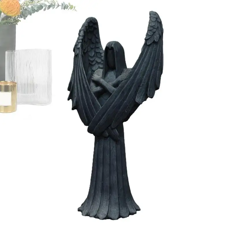 

Dark Angel Sculpture Resin Dark Angel Statue Decor | Resin Praying Angel Figurine Aesthetic Sculpture For Offices Bedroom Table