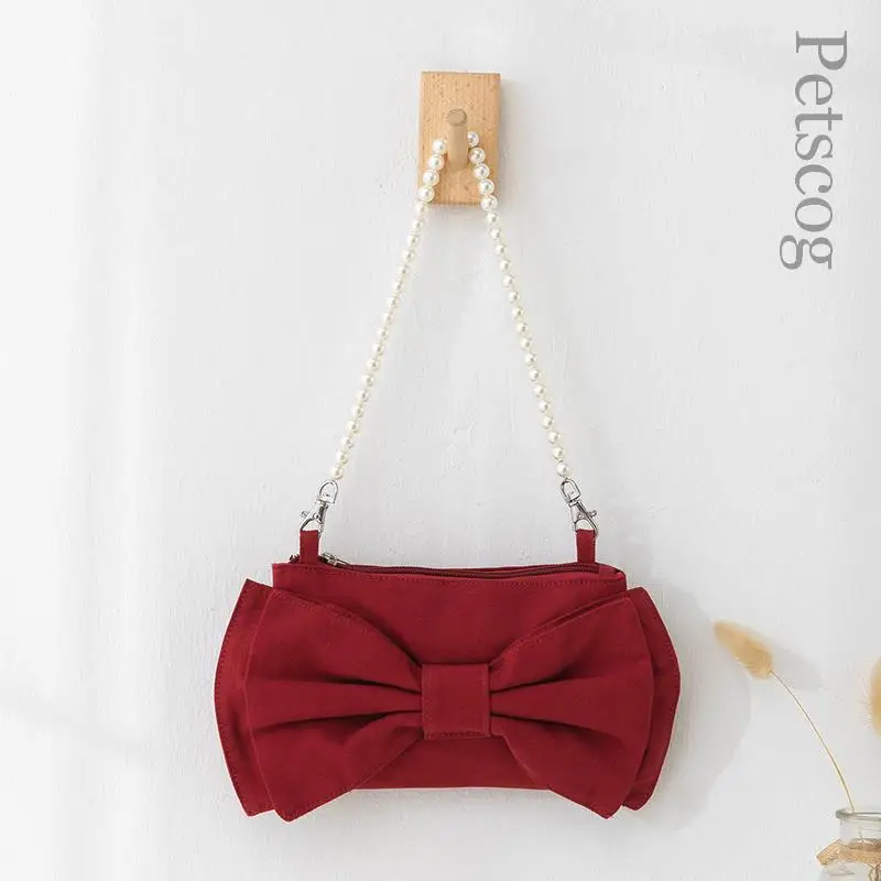 

Pearl Chain Designer Handbags For Women 2023 Bow Canvas Zipper Underarm Hobo Cute Clutch Purse Luxury Party Evening Shoulder Bag